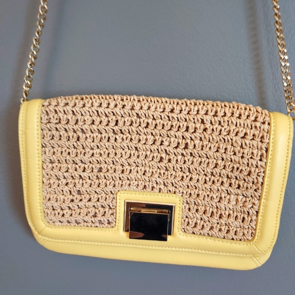 Talbots Leather and Straw Crossbody Bag
